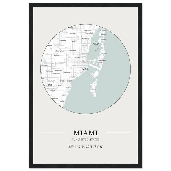 Miami Florida United States - Minimalist Map Poster - Matte / 12 x 18″ (30 x 45cm) / Black - Poster