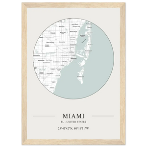 Miami Florida United States - Minimalist Map Poster - Matte / 8 x 12″ (21 x 29.7cm) / Wood - Poster