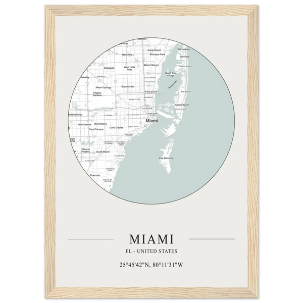 Miami Florida United States - Minimalist Map Poster - Matte / 8 x 12″ (21 x 29.7cm) / Wood - Poster