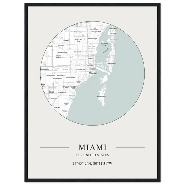 Miami Florida United States - Minimalist Map Poster - Matte / 18 x 24″ (45 x 60cm) / Black - Poster