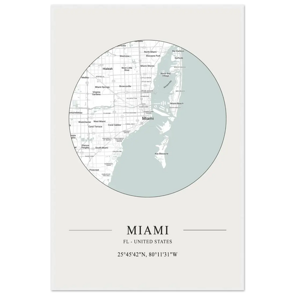 Miami Florida United States - Minimalist Map Poster - Matte / 24 x 36″ (60 x 90cm) / White - Poster