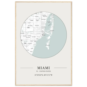 Miami Florida United States - Minimalist Map Poster - Matte / 24 x 36″ (60 x 90cm) / Wood - Poster