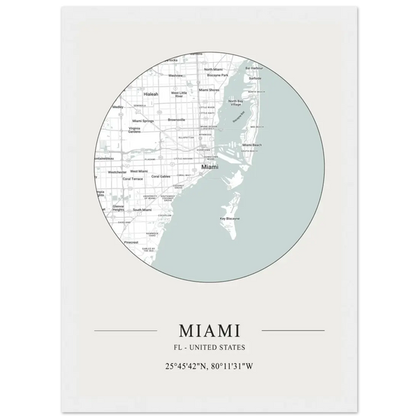 Miami Florida United States - Minimalist Map Poster - Matte / 8 x 12″ (21 x 29.7cm) / White - Poster