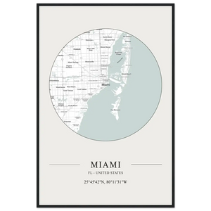 Miami Florida United States - Minimalist Map Poster - Matte / 24 x 36″ (60 x 90cm) / Black - Poster
