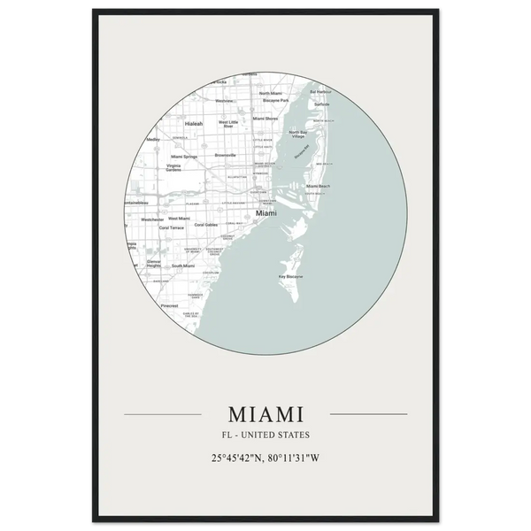 Miami Florida United States - Minimalist Map Poster - Matte / 24 x 36″ (60 x 90cm) / Black - Poster