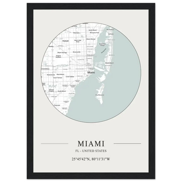 Miami Florida United States - Minimalist Map Poster - Matte / 8 x 12″ (21 x 29.7cm) / Black - Poster