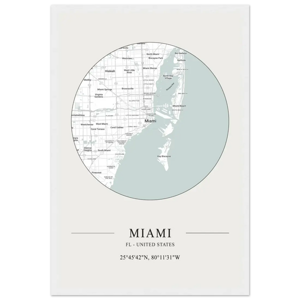 Miami Florida United States - Minimalist Map Poster - Matte / 12 x 18″ (30 x 45cm) / White - Poster