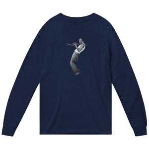 Miles Davis Playing his Trumpet Artwork Long Sleeve Shirt Navy / Small Long Sleeve Shirt