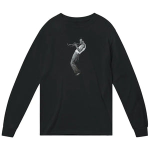 Miles Davis Playing his Trumpet Artwork Long Sleeve Shirt Black / Small Long Sleeve Shirt