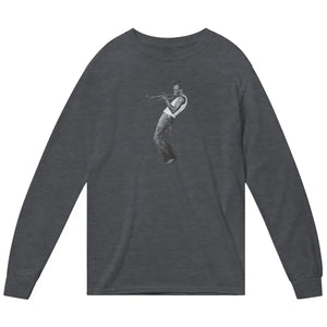 Miles Davis Playing his Trumpet Artwork Long Sleeve Shirt Dark Heather / Small Long Sleeve Shirt