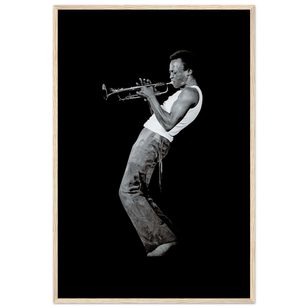 Miles Davis Playing his Trumpet Artwork Poster - Matte / 24 x 36″ (60 90cm) Wood
