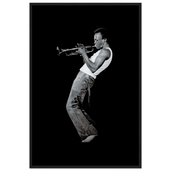 Miles Davis Playing his Trumpet Artwork Poster - Matte / 24 x 36″ (60 90cm) Black