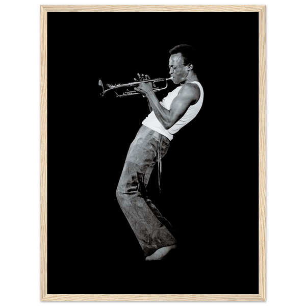 Miles Davis Playing his Trumpet Artwork Poster - Matte / 18 x 24″ (45 60cm) Wood