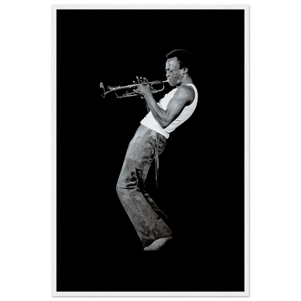 Miles Davis Playing his Trumpet Artwork Poster - Matte / 24 x 36″ (60 90cm) White