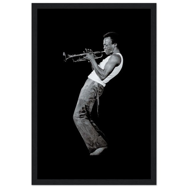 Miles Davis Playing his Trumpet Artwork Poster - Matte / 12 x 18″ (30 45cm) Black