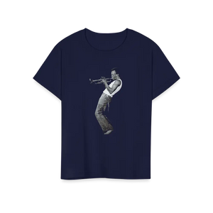 Miles Davis Playing His Trumpet Artwork T-shirt - Youth / Navy / s - T-shirt