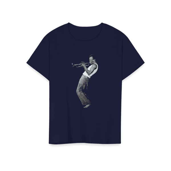 Miles Davis Playing his Trumpet Artwork T-Shirt - Youth / Navy / S - T-Shirt