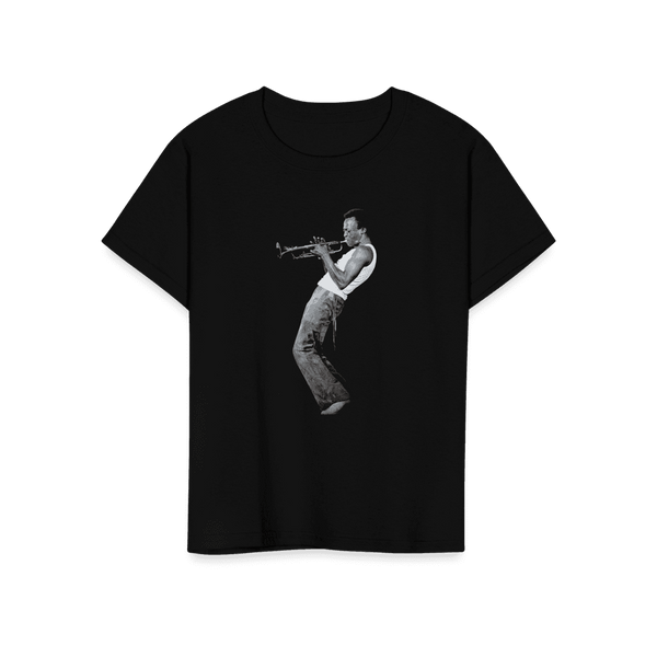 Miles Davis Playing his Trumpet Artwork T-Shirt - Youth / Black / S - T-Shirt
