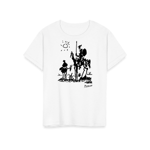 Pablo Picasso Don Quixote of La Mancha 1955 Artwork T - Shirt - Youth / White / S - T - Shirt