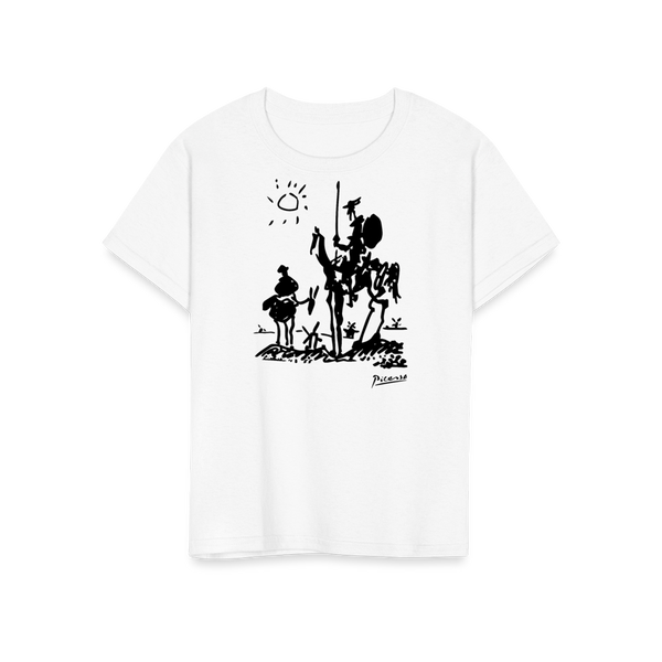 Pablo Picasso Don Quixote of La Mancha 1955 Artwork T - Shirt - Youth / White / S - T - Shirt