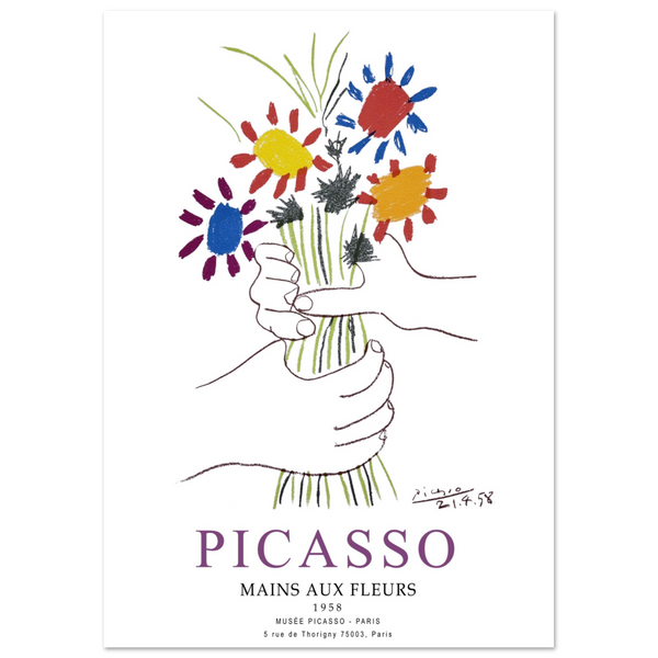 Pablo Picasso Hands with Flowers 1958 Artwork Poster - Matte / 12 x 18″ (30 x 45cm) / None - Poster