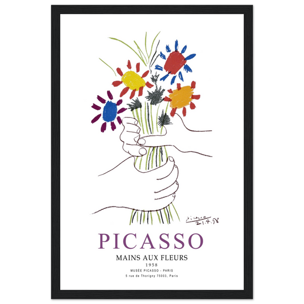 Pablo Picasso Hands with Flowers 1958 Artwork Poster - Matte / 12 x 18″ (30 x 45cm) / Black - Poster