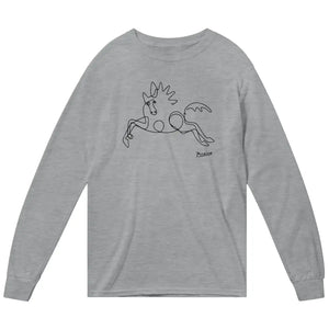 Pablo Picasso Horse Line Art Long Sleeve Shirt - Heather Grey / Small - Long Sleeve Shirt