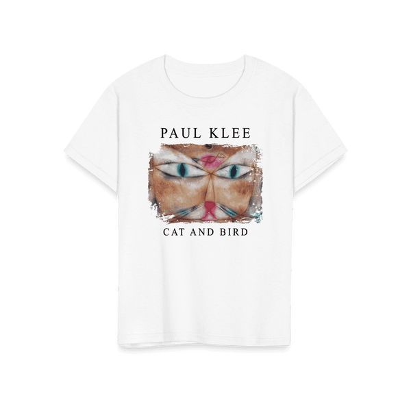 Paul Klee - Cat and Bird 1928 Artwork T-Shirt - Youth / White / S - T-Shirt