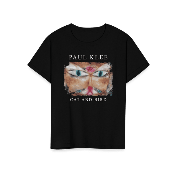 Paul Klee - Cat and Bird 1928 Artwork T-Shirt - Youth / Black / S - T-Shirt