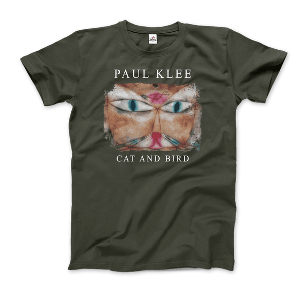 Paul Klee - Cat and Bird 1928 Artwork T-Shirt - Men / Military Green / S - T-Shirt