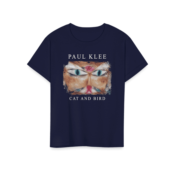 Paul Klee - Cat and Bird 1928 Artwork T-Shirt - Youth / Navy / S - T-Shirt