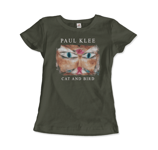Paul Klee - Cat and Bird 1928 Artwork T-Shirt - Women / Military Green / S - T-Shirt