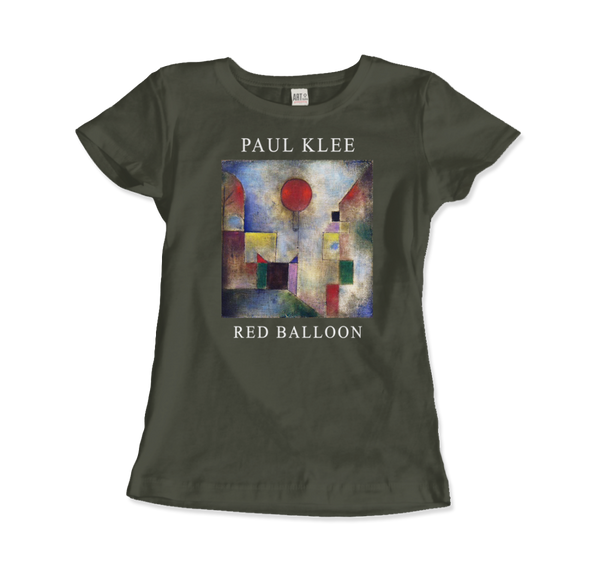 Paul Klee - Red Balloon 1922 Artwork T-Shirt - Women (Fitted) / Military Green / S - T-Shirt