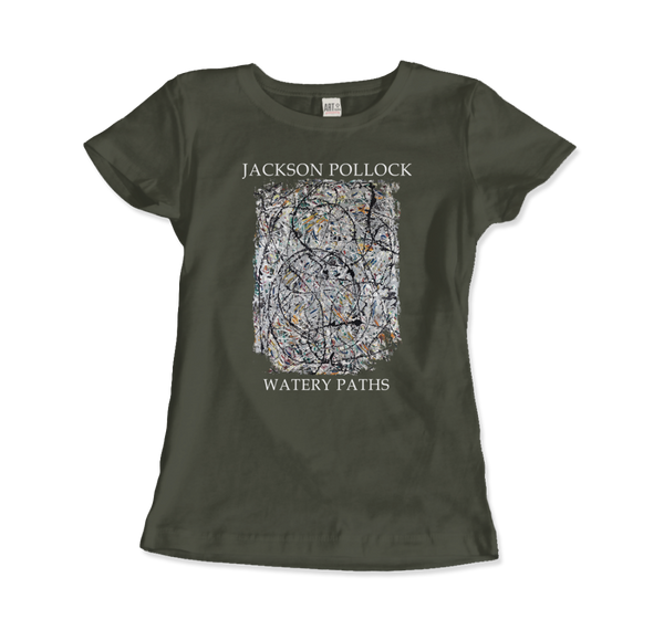Pollock - Watery Paths 1947 Artwork T-Shirt - Women (Fitted) / Military Green / S - T-Shirt