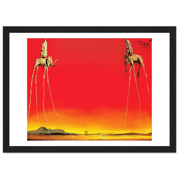 Salvador Dali The Elephants Artwork Poster - Matte / 8 x 12″ (21 x 29.7cm) / Black - Poster