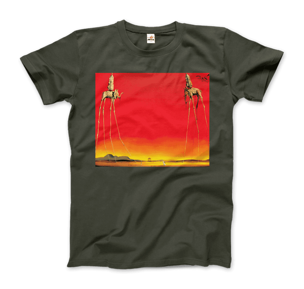 Salvador Dali The Elephants Artwork T-Shirt - Men / Military Green / S - T-Shirt
