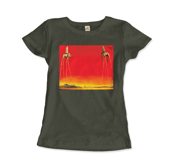 Salvador Dali The Elephants Artwork T-Shirt - Women / Military Green / S - T-Shirt
