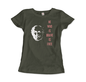 Seneca Famous Stoic Quote- He Who is Brave is Free - T-Shirt - Women / Military Green / S - T-Shirt