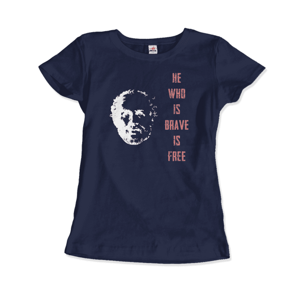Seneca Famous Stoic Quote- He Who is Brave is Free - T-Shirt - Women / Navy / S - T-Shirt