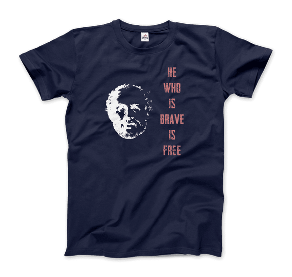 Seneca Famous Stoic Quote- He Who is Brave is Free - T-Shirt - Men / Navy / S - T-Shirt