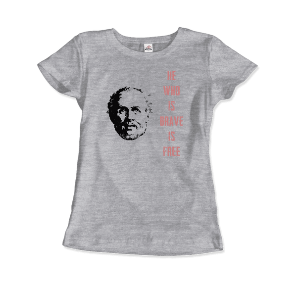 Seneca Famous Stoic Quote- He Who is Brave is Free - T-Shirt - Women / Heather Grey / S - T-Shirt