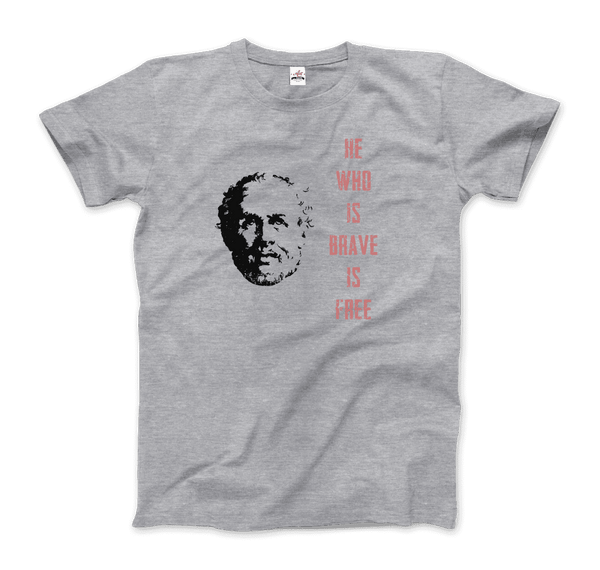 Seneca Famous Stoic Quote- He Who is Brave is Free - T-Shirt - Men / Heather Grey / S - T-Shirt