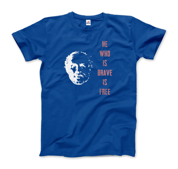 Seneca Famous Stoic Quote- He Who is Brave is Free - T-Shirt - Men / Royal Blue / S - T-Shirt