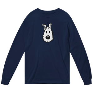 Snowy (Milou) Wire Fox Terrier from Tintin Long Sleeve Shirt - Navy / Small - Long Sleeve Shirt