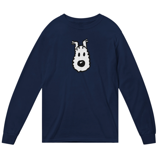 Snowy (Milou) Wire Fox Terrier from Tintin Long Sleeve Shirt - Navy / Small - Long Sleeve Shirt