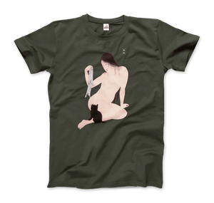 Takahashi Hiroaki - Nude Playing with a Cat, 1927 Artwork T-Shirt - Art-O-Rama Shop