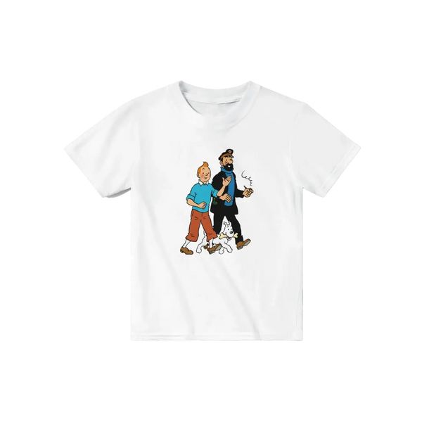 Tintin Snowy and Captain Haddock Artwork T-Shirt - Youth / White / S - T-Shirt