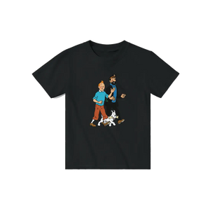 Tintin Snowy and Captain Haddock Artwork T-Shirt - Youth / Black / S - T-Shirt