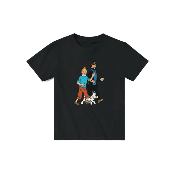 Tintin Snowy and Captain Haddock Artwork T-Shirt - Youth / Black / S - T-Shirt