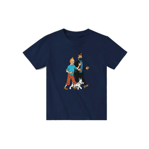 Tintin Snowy and Captain Haddock Artwork T-Shirt - Youth / Navy / S - T-Shirt